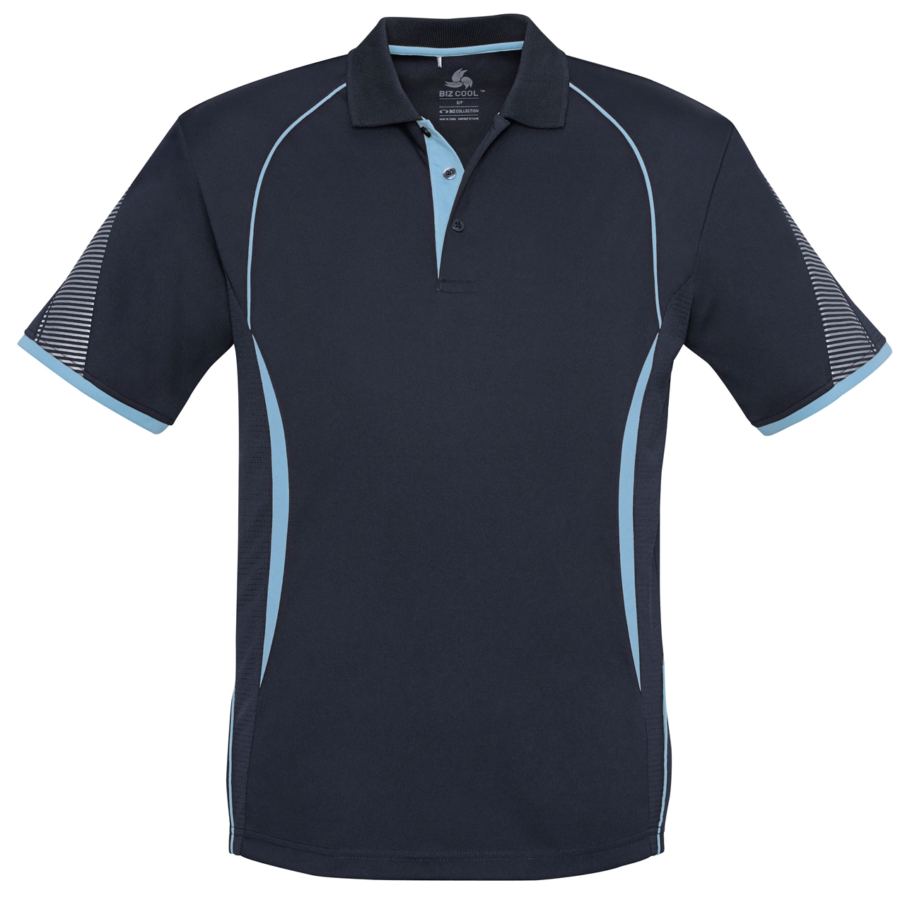 Biz Collection Men/'s Razor Polo W// Grid Mesh Underarm Panels Unique Sleeve Print