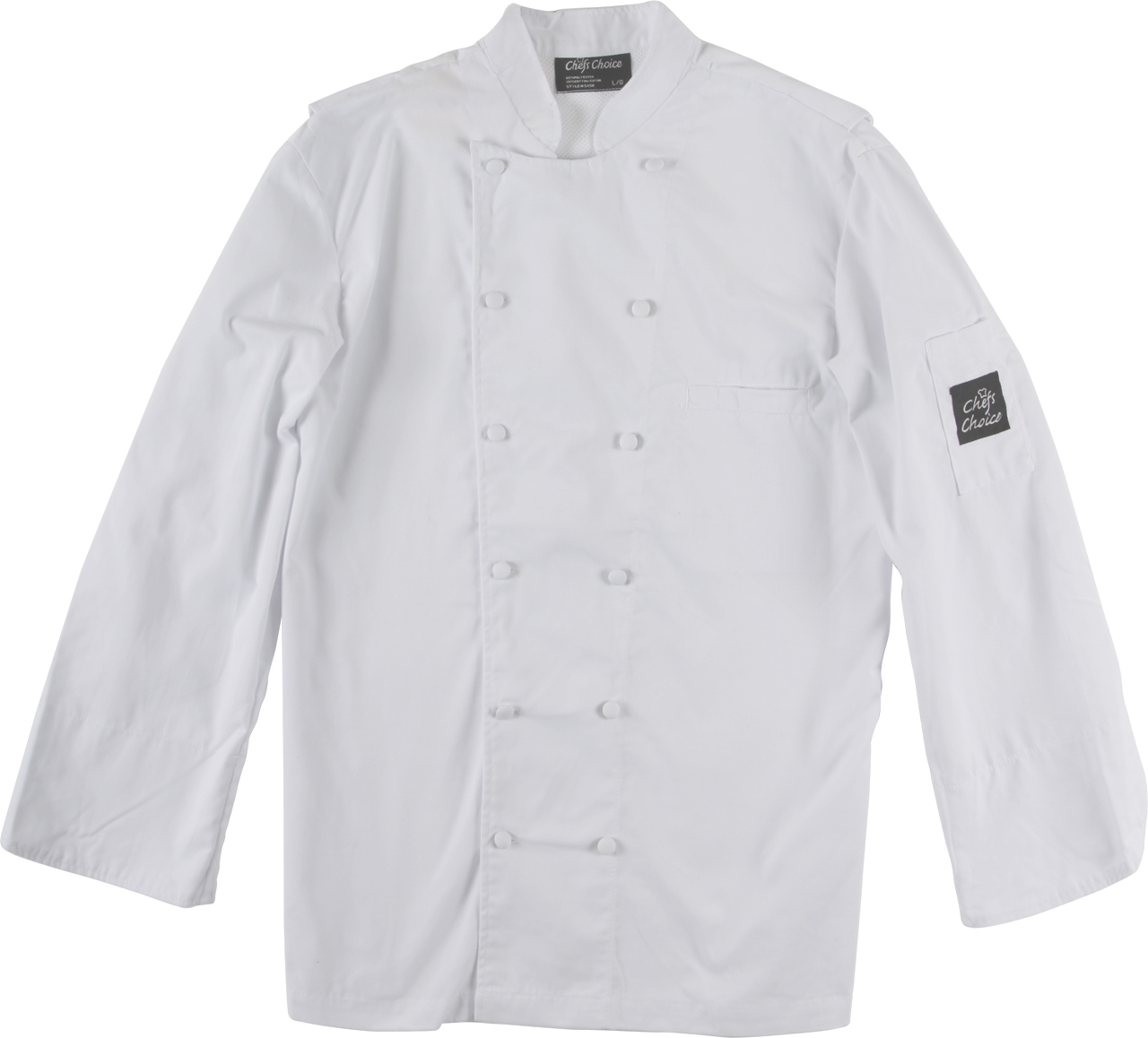 Picture of Premium Uniforms Long-Sleeve Flat Cloth-Covered Button Chef Coat with Mesh Yoke